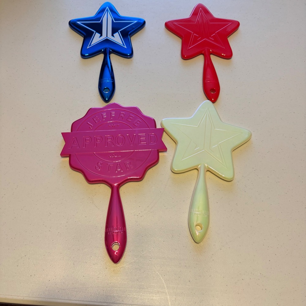 Jeffree Star Cosmetics Hand Mirror Bundle Set of 4 Blue Red Pink Pearl EUC